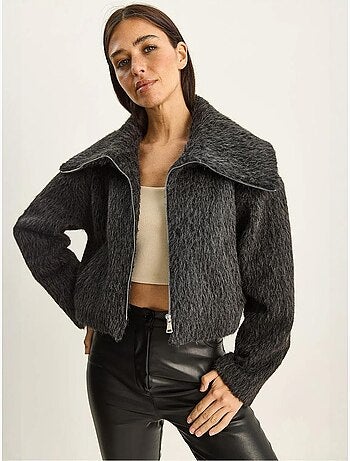 Chaqueta de tweed acolchada gruesa con cierre de cremallera lucci