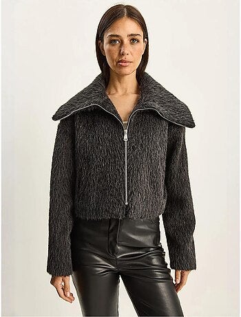 Chaqueta de tweed acolchada gruesa con cierre de cremallera lucci