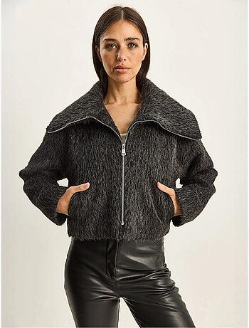 Chaqueta de tweed acolchada gruesa con cierre de cremallera lucci