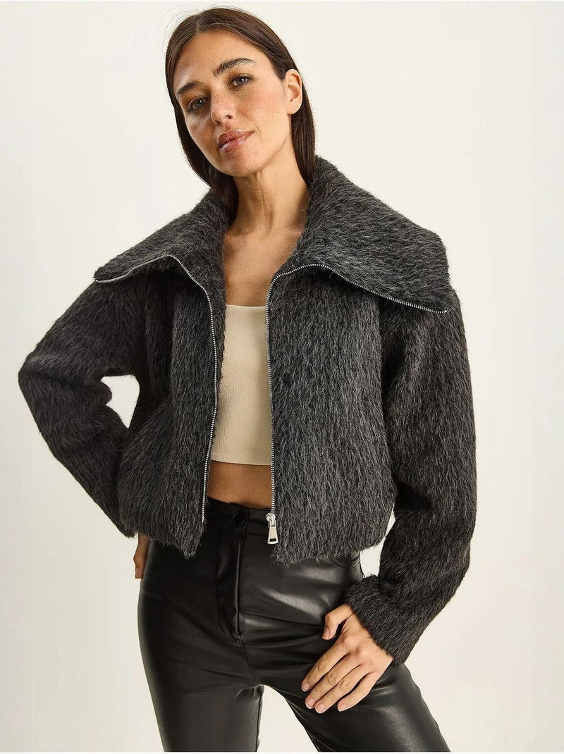 Chaqueta de tweed acolchada gruesa con cierre de cremallera lucci Gris negro - Kiabi