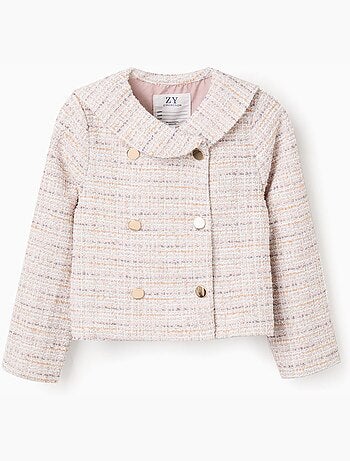 Chaqueta de tweed con cuello marinero y pliegues