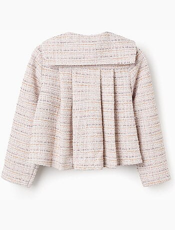 Chaqueta de tweed con cuello marinero y pliegues