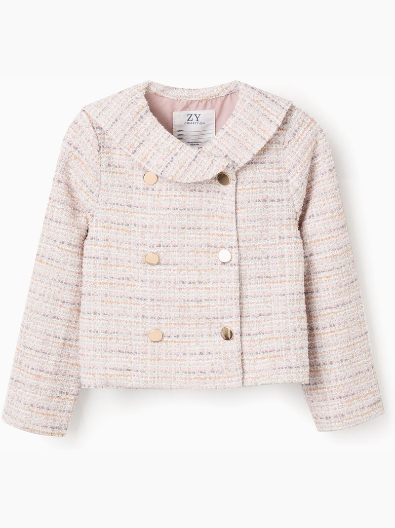 Chaqueta de tweed con cuello marinero y pliegues Rosa claro - Kiabi
