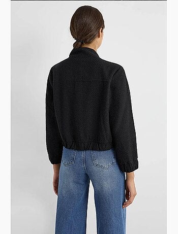 Chaqueta de tweed de cuello redondo con detalle de bolsillo hiccup