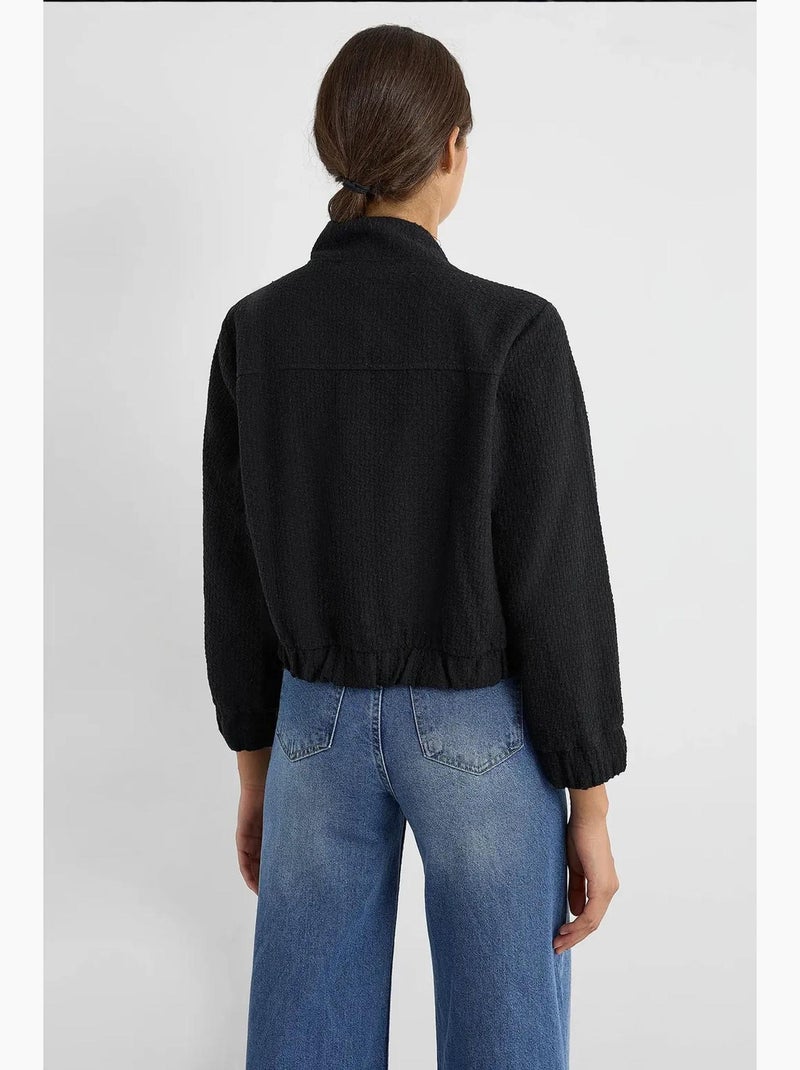 Chaqueta de tweed de cuello redondo con detalle de bolsillo hiccup Negro - Kiabi