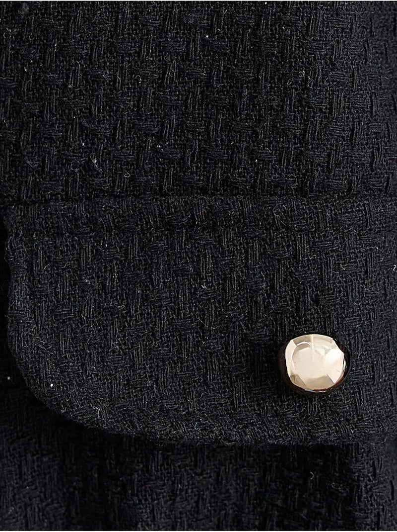 Chaqueta de tweed de cuello redondo con detalle de bolsillo hiccup Negro - Kiabi