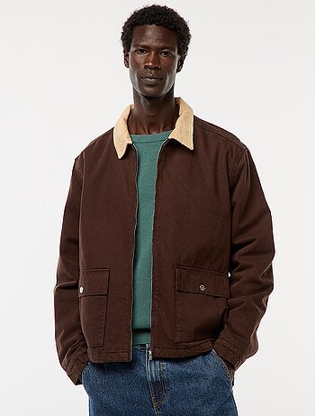 Chaqueta de twill con cremallera y cuello acanalado
