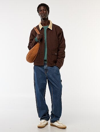 Chaqueta de twill con cremallera y cuello acanalado
