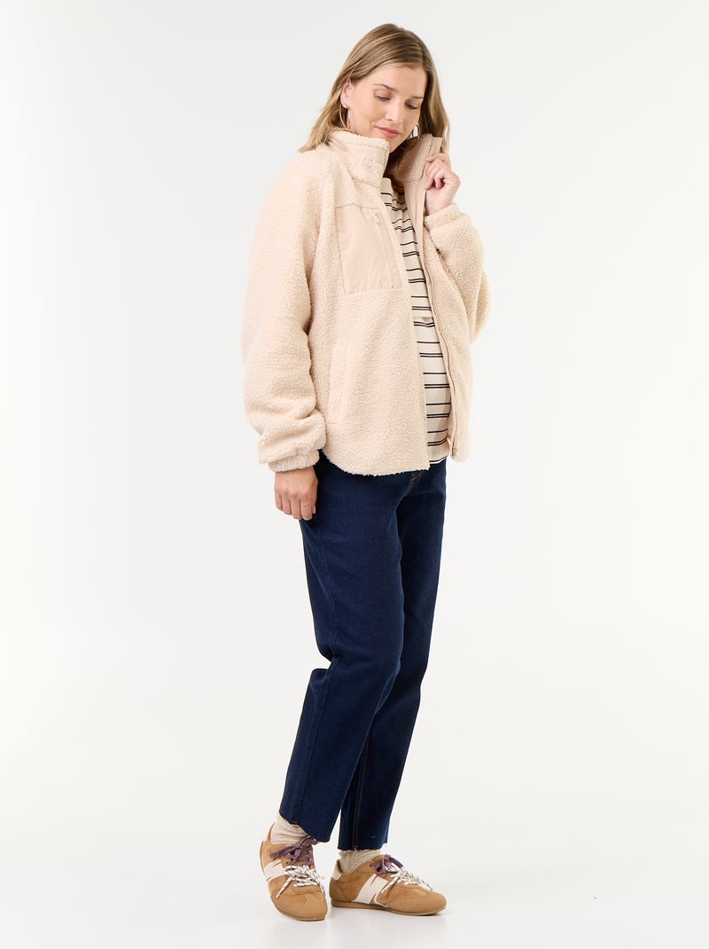 Chaqueta efecto borreguito de maternidad y porteo Beige - Kiabi