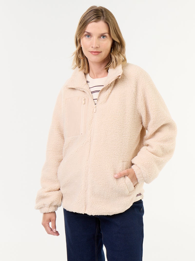 Chaqueta efecto borreguito de maternidad y porteo Beige - Kiabi