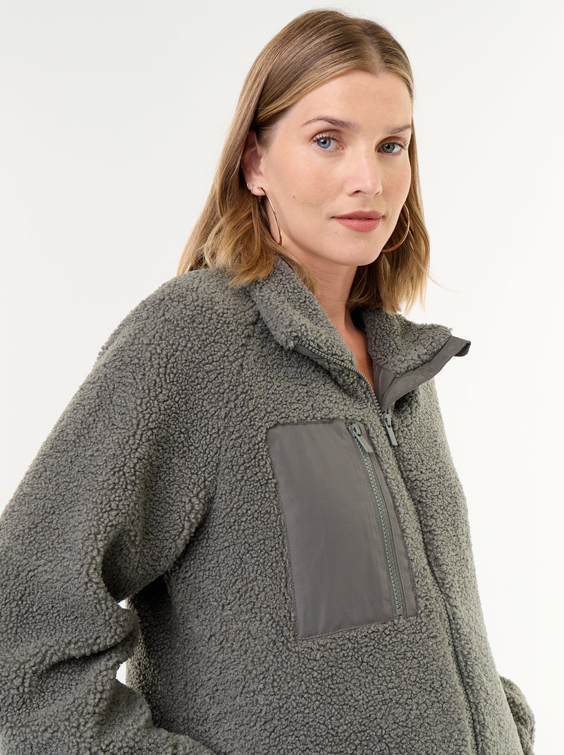 Chaqueta efecto borreguito de maternidad y porteo Verde - Kiabi