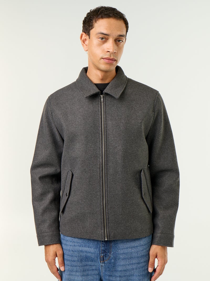 Chaqueta efecto lana con cuello camisero Gris - Kiabi