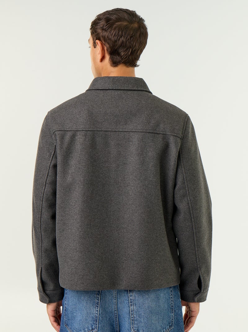 Chaqueta efecto lana con cuello camisero Gris - Kiabi