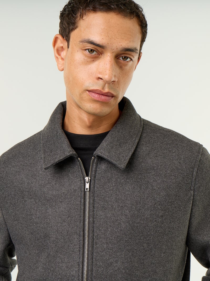 Chaqueta efecto lana con cuello camisero Gris - Kiabi
