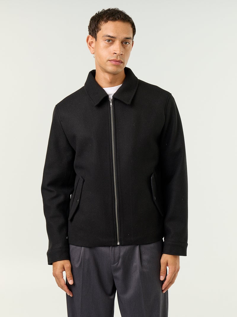 Chaqueta efecto lana con cuello camisero Negro - Kiabi