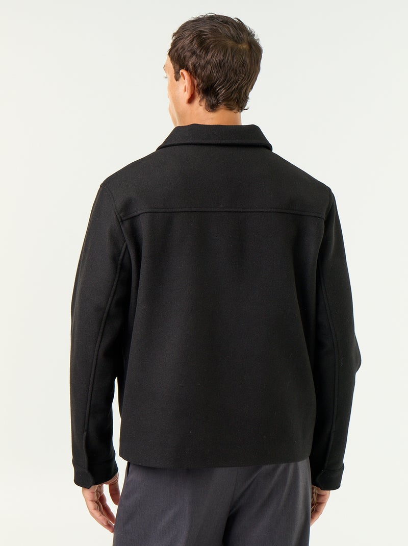Chaqueta efecto lana con cuello camisero Negro - Kiabi
