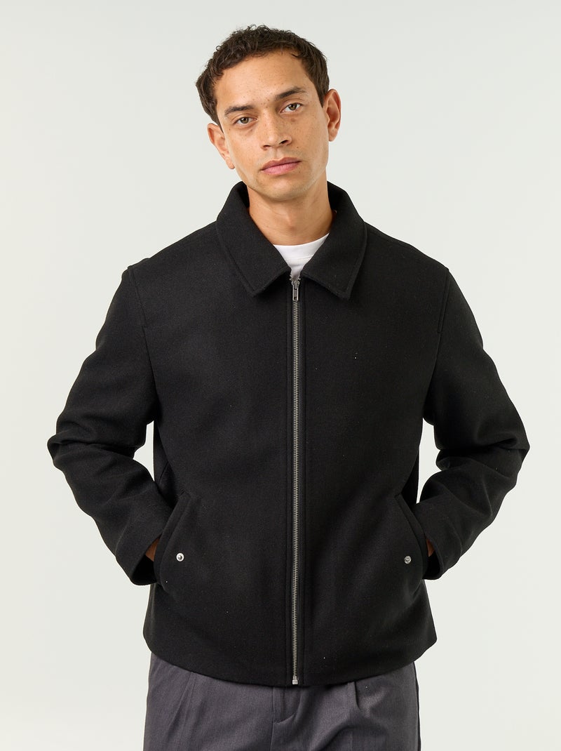 Chaqueta efecto lana con cuello camisero Negro - Kiabi