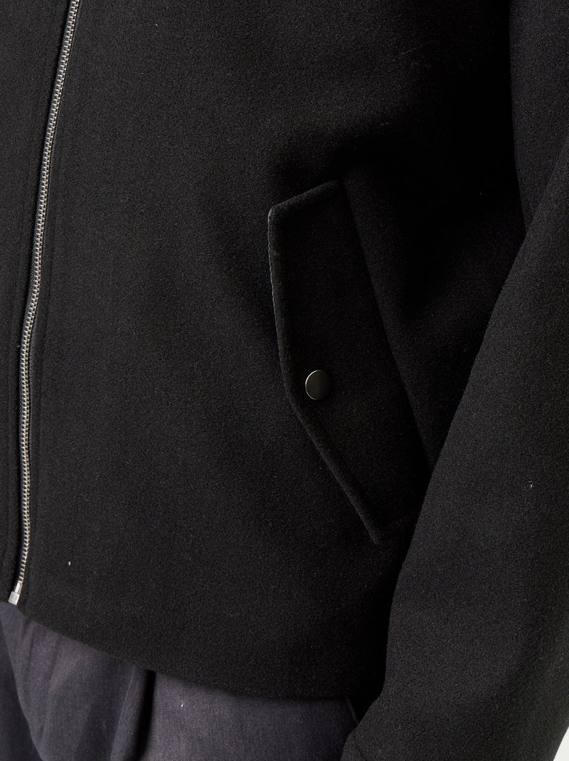 Chaqueta efecto lana con cuello camisero Negro - Kiabi