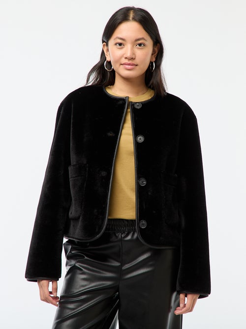 Chaqueta efecto peluche cuello redondo - Kiabi