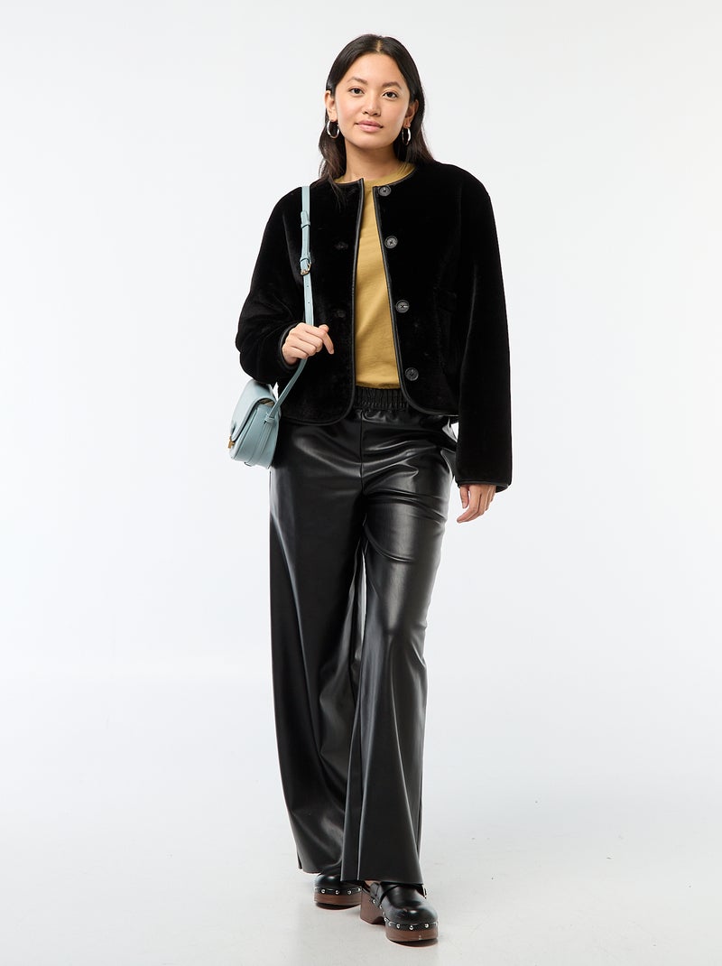 Chaqueta efecto peluche cuello redondo Negro - Kiabi