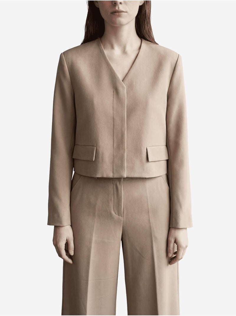 Chaqueta entallada con cuello en v y bolsillo de my fashion Camel - Kiabi