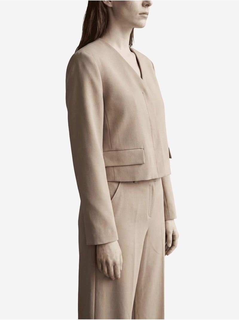 Chaqueta entallada con cuello en v y bolsillo de my fashion Camel - Kiabi