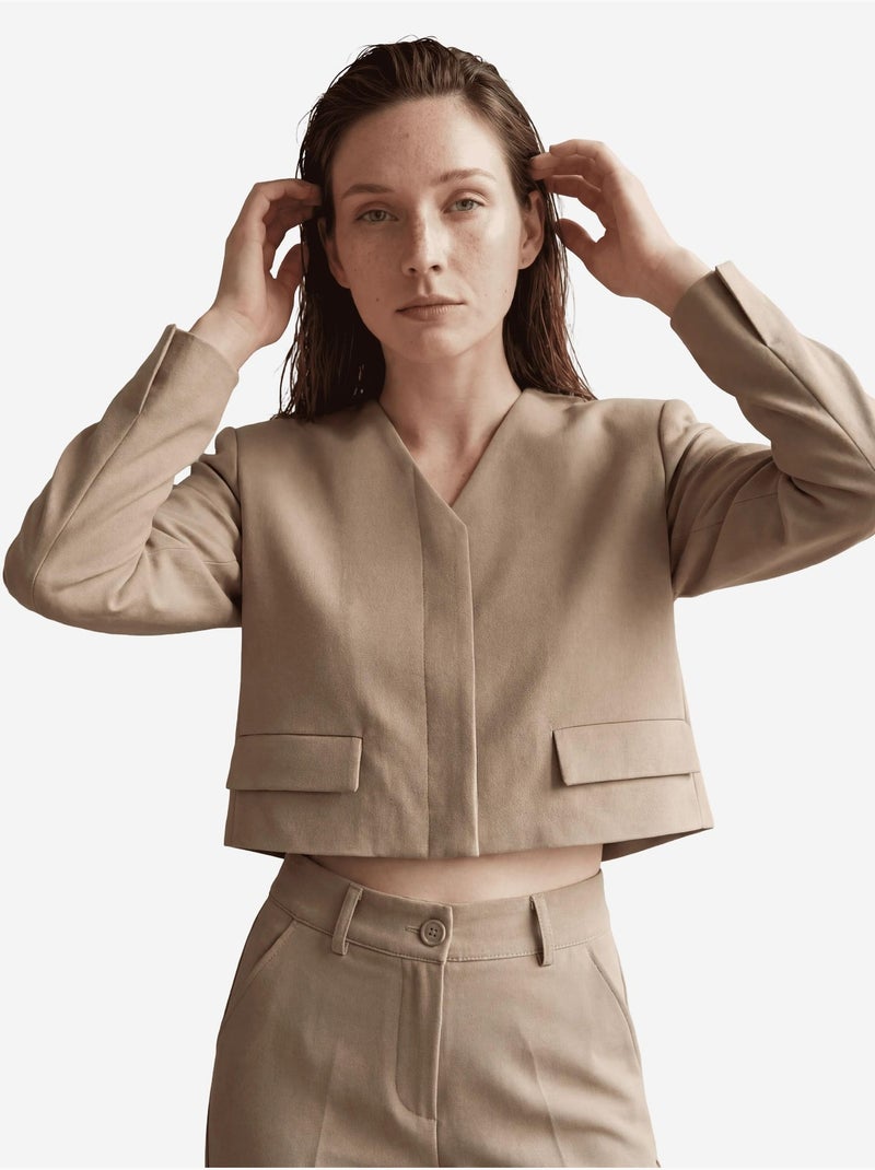 Chaqueta entallada con cuello en v y bolsillo de my fashion Camel - Kiabi