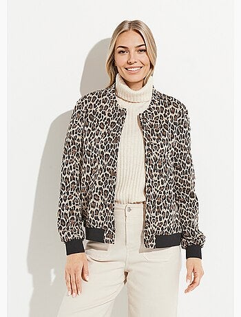 Chaqueta estilo bomber con estampado de piel animal y cierre a presión - Afibel