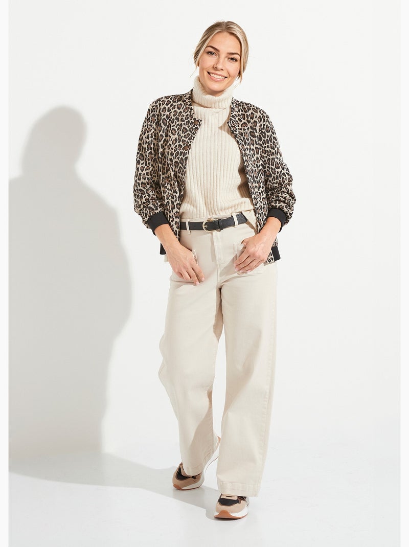 Chaqueta estilo bomber con estampado de piel animal y cierre a presión - Afibel Beige/Negro - Kiabi
