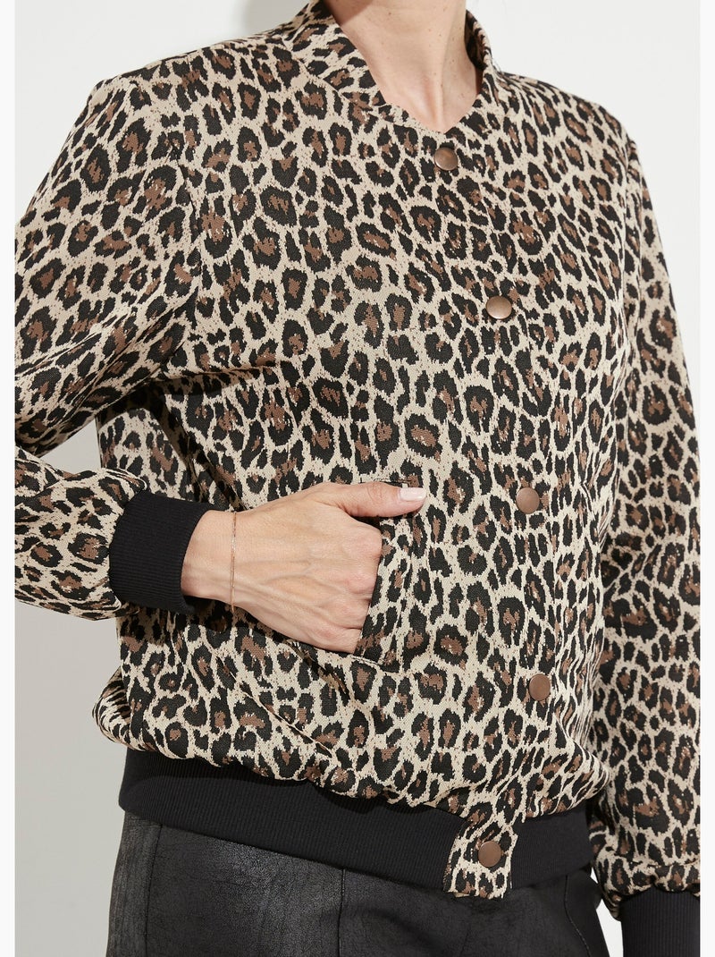 Chaqueta estilo bomber con estampado de piel animal y cierre a presión - Afibel Beige/Negro - Kiabi