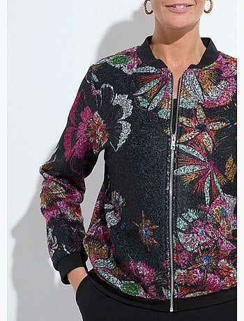 Chaqueta estilo bomber en tejido de rizo estampado - Afibel