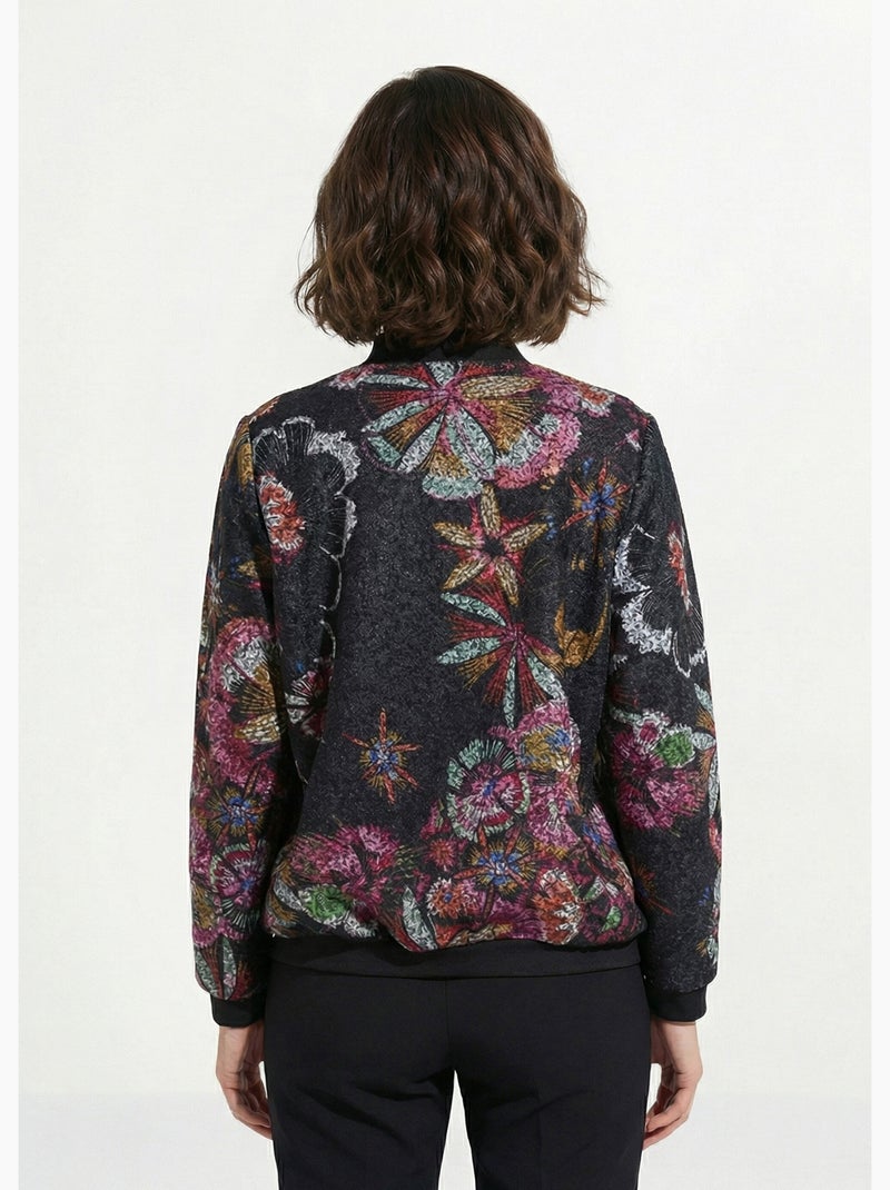 Chaqueta estilo bomber en tejido de rizo estampado - Afibel Negro Rosa - Kiabi