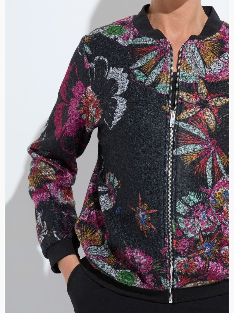 Chaqueta estilo bomber en tejido de rizo estampado - Afibel Negro Rosa - Kiabi