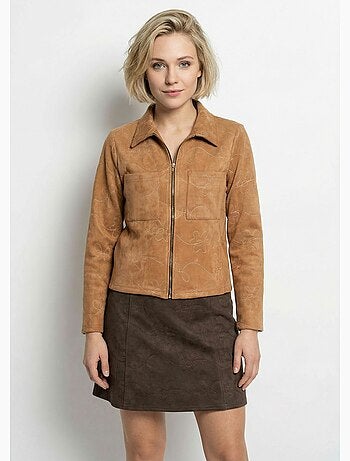 Chaqueta estilo motero con cremallera, piel sintética - Afibel