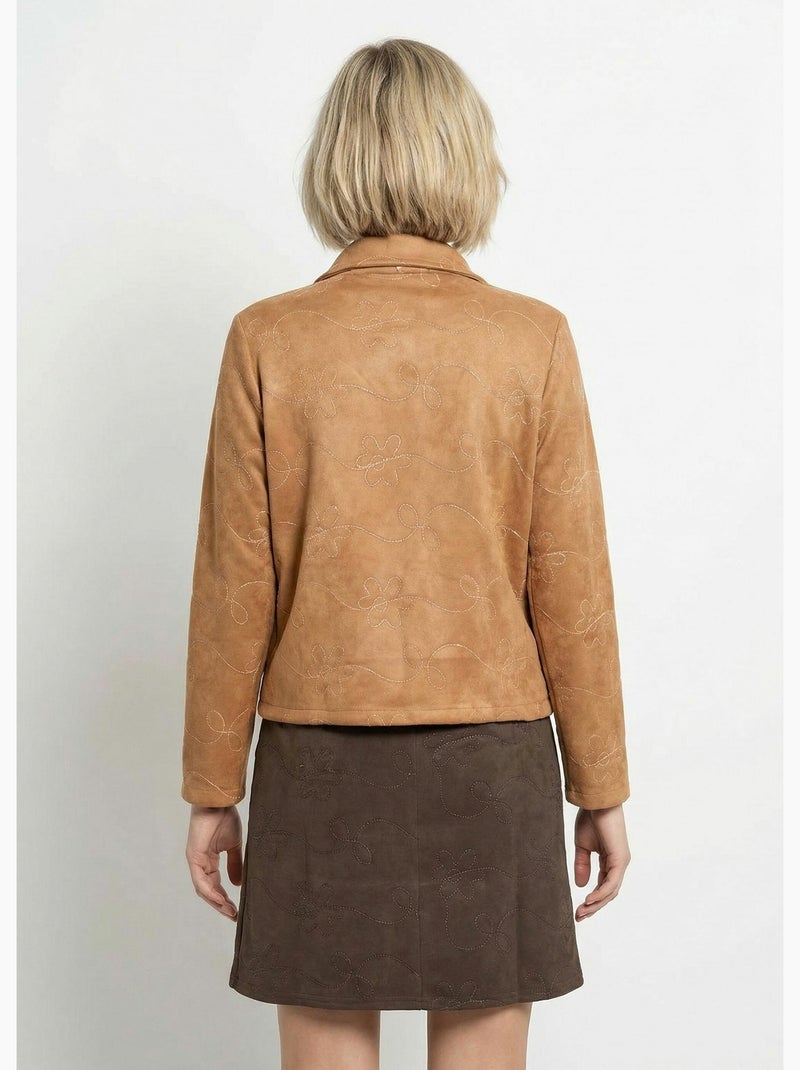 Chaqueta estilo motero con cremallera, piel sintética - Afibel Camel - Kiabi
