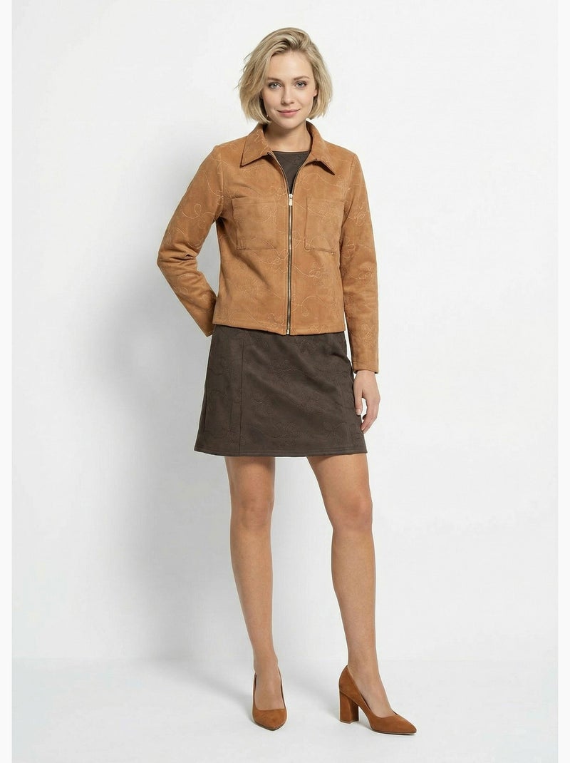 Chaqueta estilo motero con cremallera, piel sintética - Afibel Camel - Kiabi