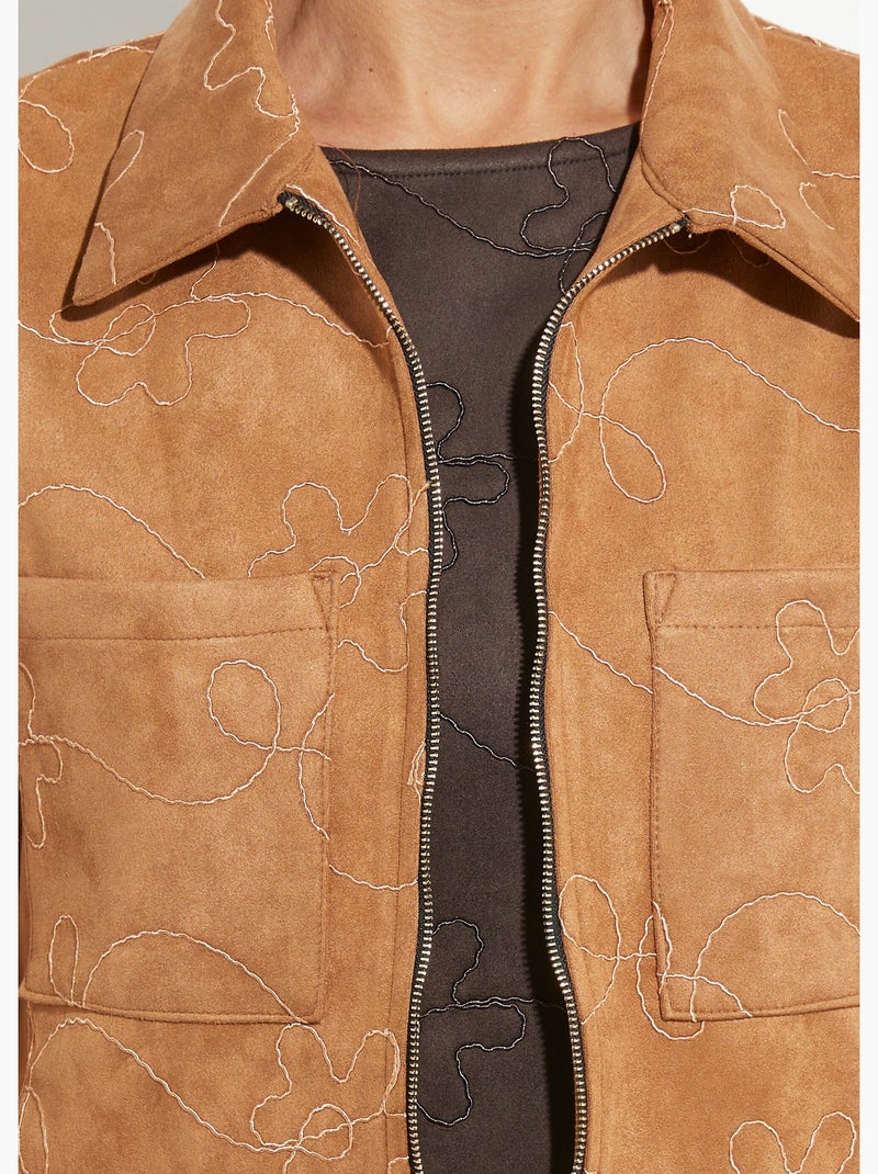 Chaqueta estilo motero con cremallera, piel sintética - Afibel Camel - Kiabi