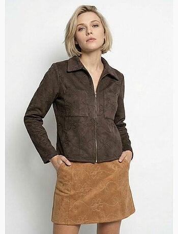 Chaqueta estilo motero con cremallera, piel sintética - Afibel