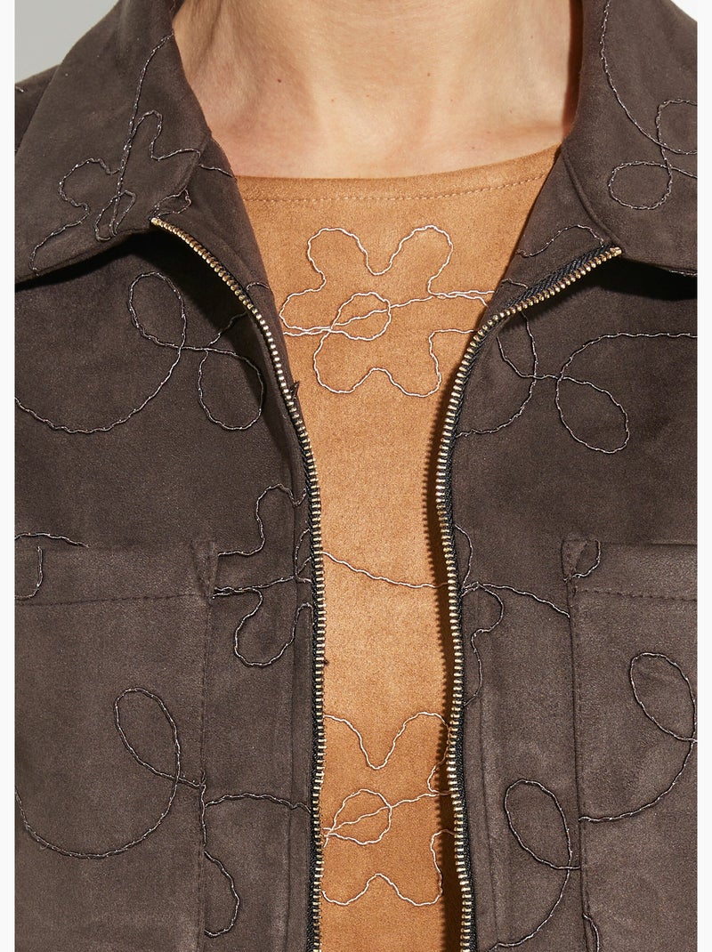 Chaqueta estilo motero con cremallera, piel sintética - Afibel Marrón chocolate - Kiabi