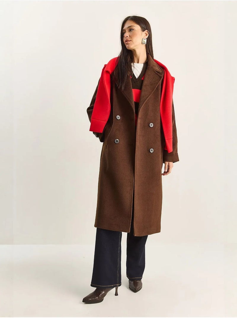 Chaqueta extragrande de mezcla de algodón y felpa con botones lucci Marrón - Kiabi