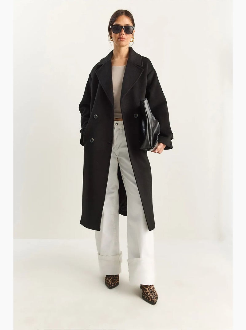 Chaqueta extragrande de mezcla de algodón y felpa con botones lucci Negro - Kiabi
