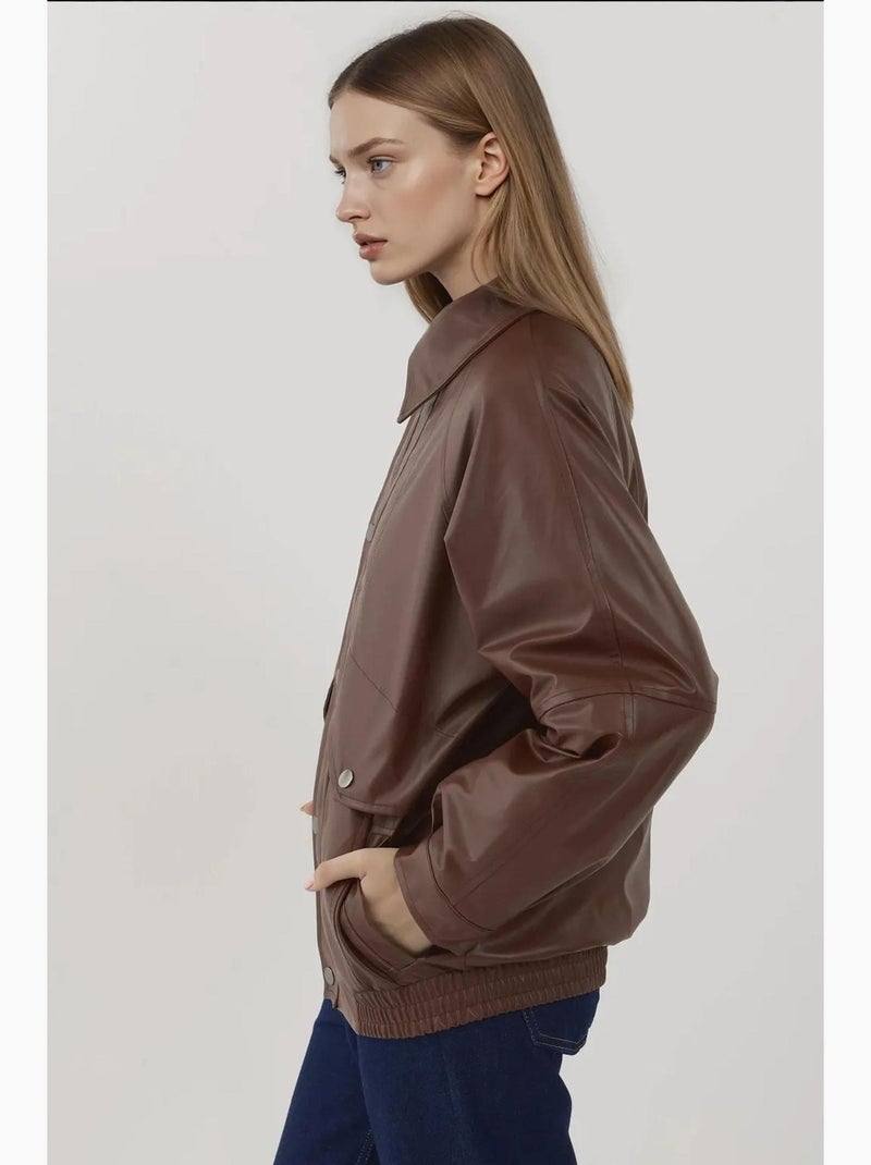 Chaqueta extragrande de piel sintética con bolsillos hiccup Marrón oscuro - Kiabi