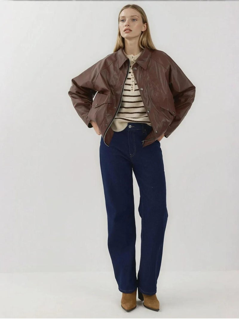 Chaqueta extragrande de piel sintética con bolsillos hiccup Marrón oscuro - Kiabi