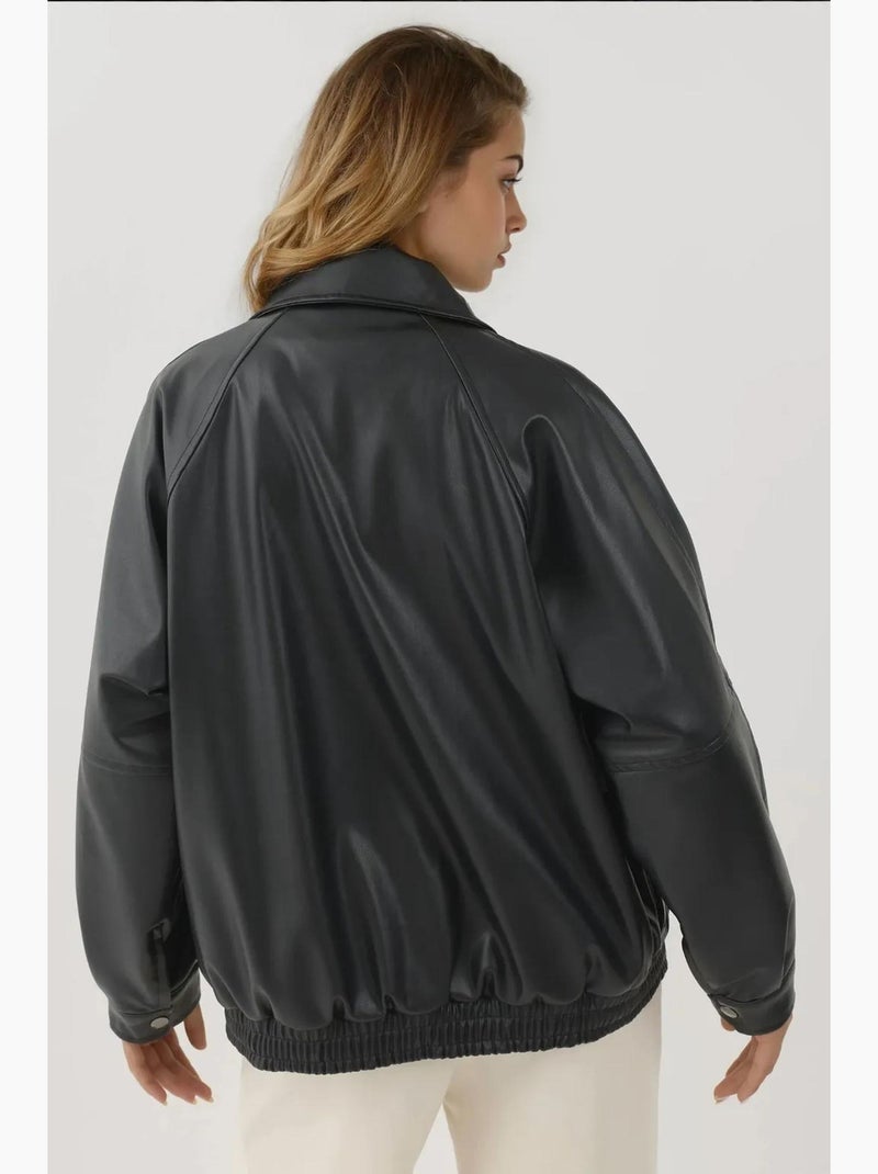 Chaqueta extragrande de piel sintética con bolsillos hiccup Negro - Kiabi