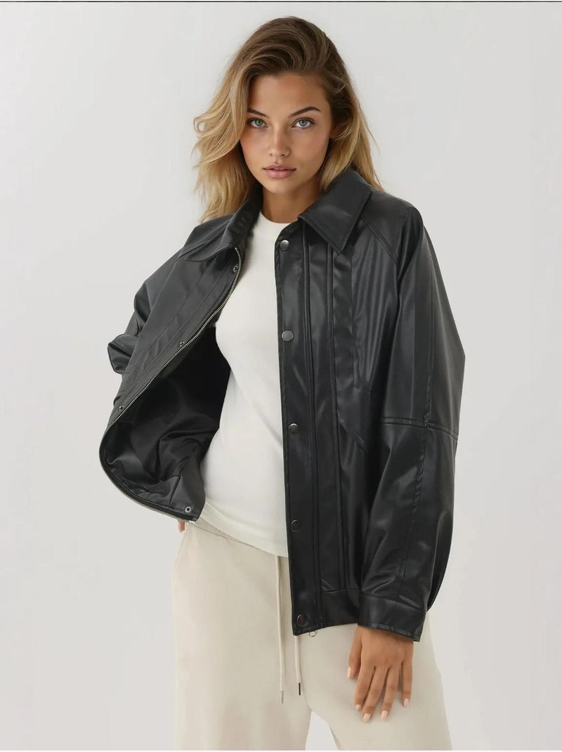 Chaqueta extragrande de piel sintética con bolsillos hiccup Negro - Kiabi