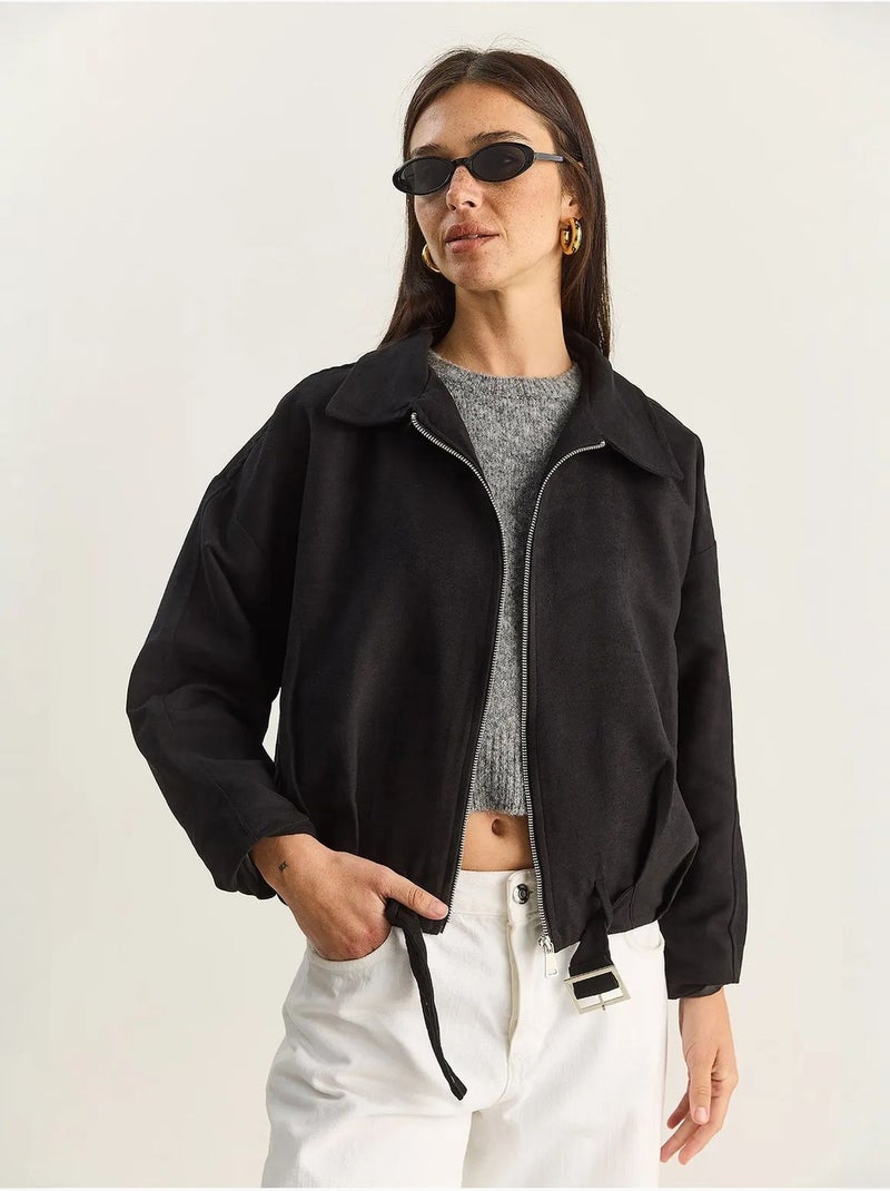 Chaqueta extragrande de piel sintética con cierre de cremallera y bolsillos lucci Negro - Kiabi