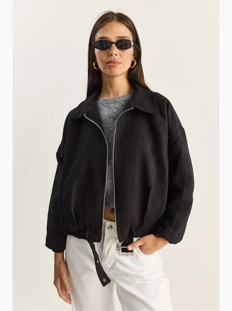 Chaqueta extragrande de piel sintética con cierre de cremallera y bolsillos lucci Negro - Kiabi