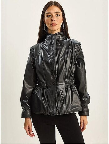 Chaqueta extragrande de piel sintética con cuello con cremallera lucci