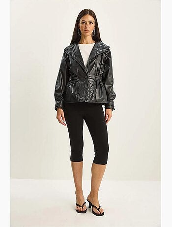 Chaqueta extragrande de piel sintética con cuello con cremallera lucci