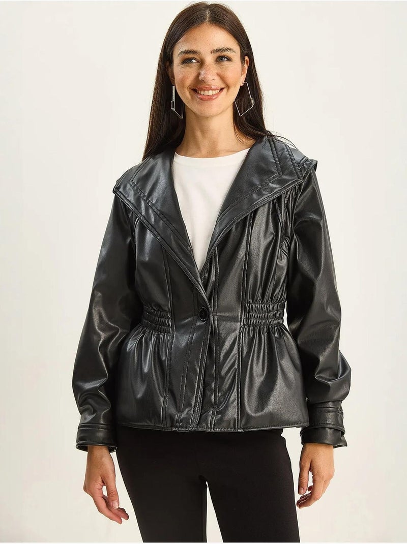 Chaqueta extragrande de piel sintética con cuello con cremallera lucci Negro - Kiabi